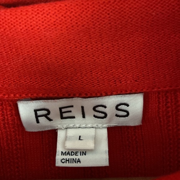Reiss - Clarisse Red Ribbed Turtleneck Cotton Wool Blend Pullover Sweater - Picture 4 of 8